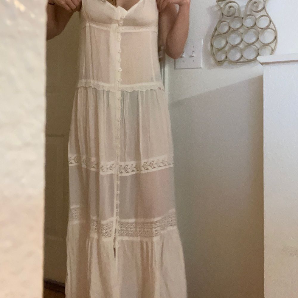 Boho sheer the‎ attic mystic vest maxi dress v-neck duster sz small white NEW